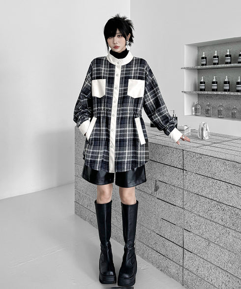Contrast Panel Check Shirt Jacket